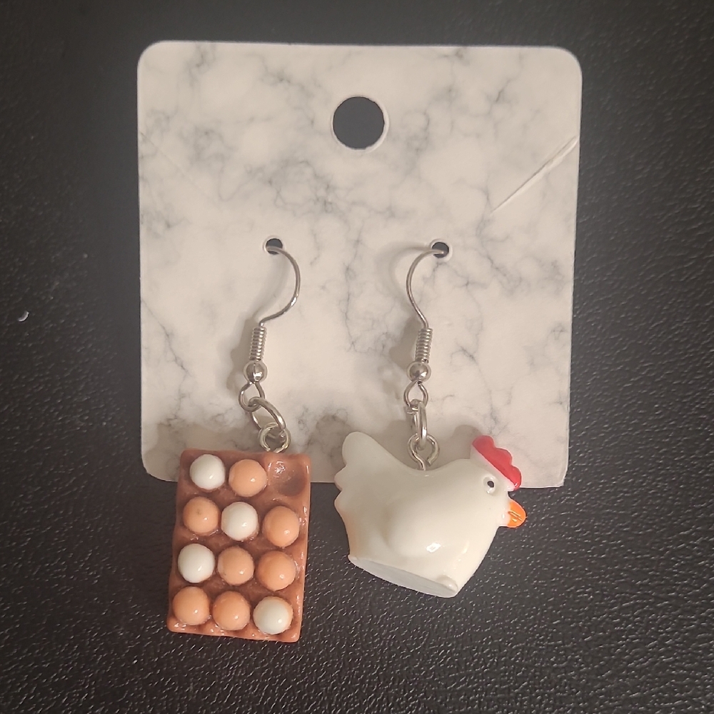 Handmade By Me! Cute Chicken & Eggs Dangle Earrings